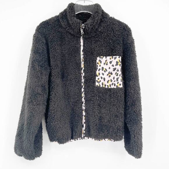 REVOLVE PLUSH APPAREL Leopard Fleece Zip Up Jacket - Picture 1 of 7